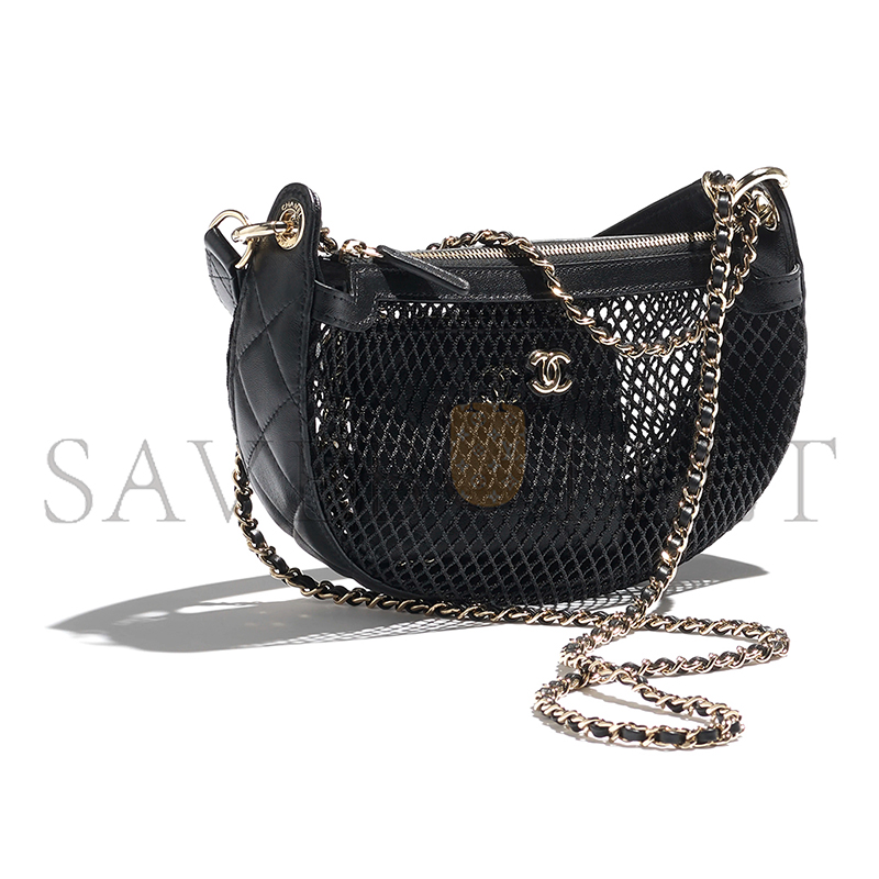 CHANEL CLUTCH WITH CHAIN MESH, SHINY LAMBSKIN & GOLD-TONE METAL BLACK AP4573 (22*15*6cm)